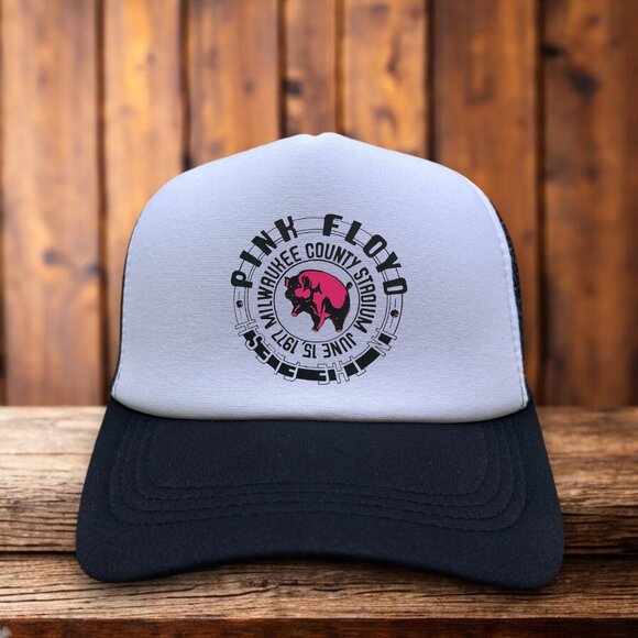 Pink Floyd Mens Trucker Hat Black Snapback Jazz Rock N Roll Baseball Cap - Picture 1 of 4